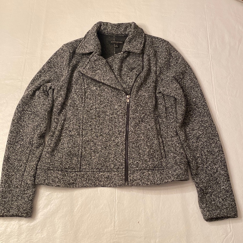 Banana Republic Women’s Black/Grey Asymmetric Zip Knit Moto Jacket- Size S